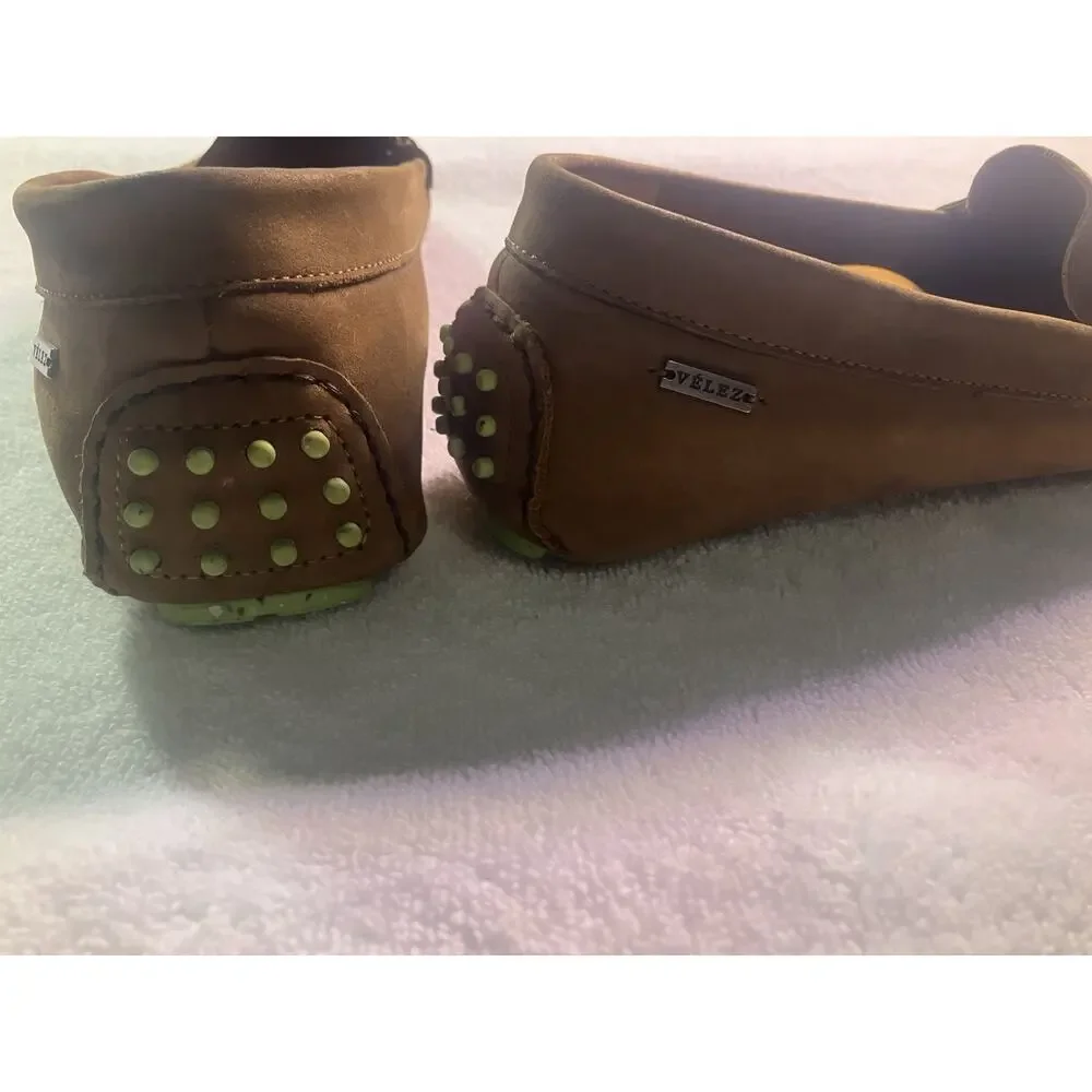 Velez Brown Leather Slip-On Loafers Studded Round Toe US 8 EU 39